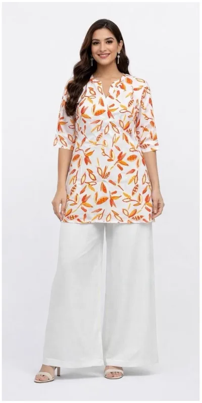Zamkudi Autumn Leaf Co-ord Set – White & Orange